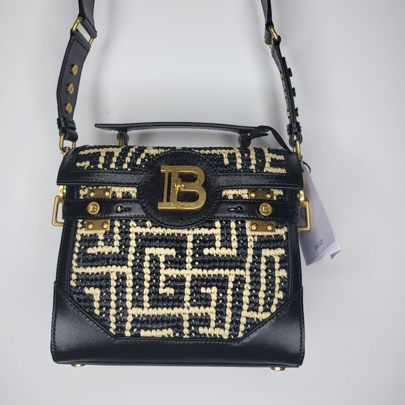 BalmainBBuzz 23 Monogram Raffia Shoulder Bag - Picture 1 of 3